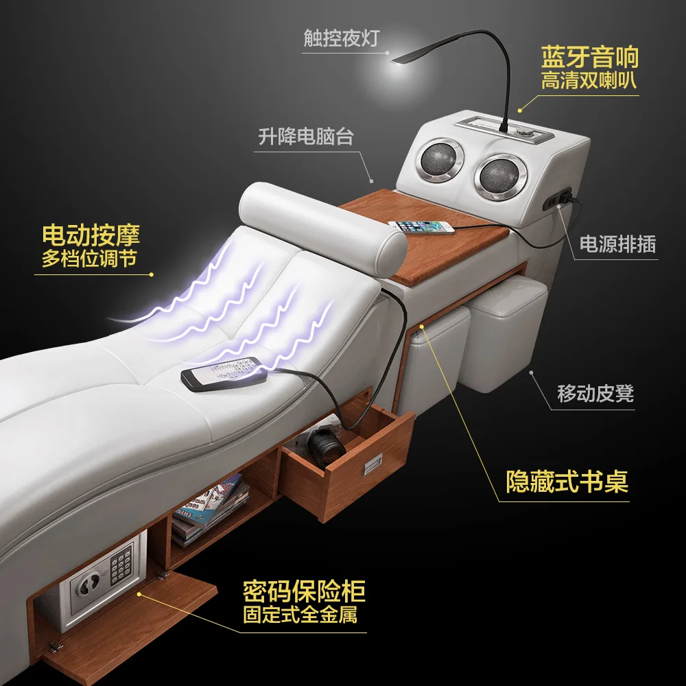 Natūralios Odos daugiafunkcinio masažo lova rėmo Šiaurės camas ultimate lova LED šviesos 