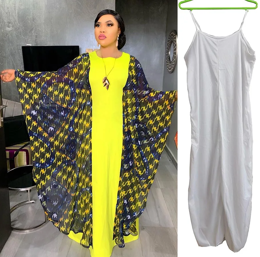 Afrikos Dashiki moterų Klasikinis dizainas, spausdinimo šifono audinio krūtinė 190cm nemokamai dydžio ir Viduje du-piece set prarasti ilga suknelė