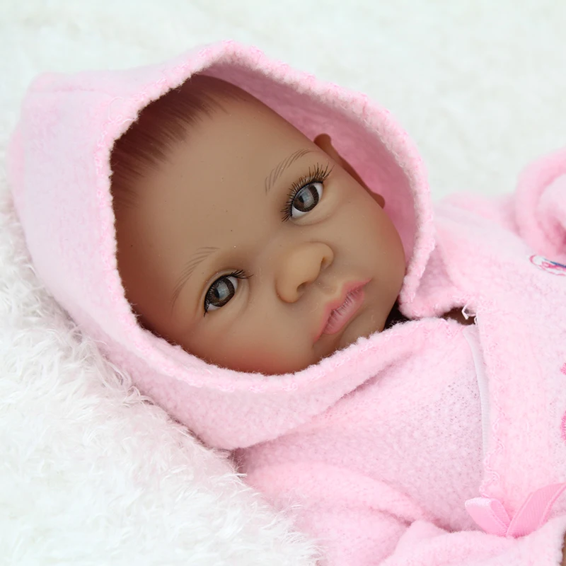 NPKDOLL 10 colių 25 cm Mini Kūdikis Reborn African American Baby Doll, Juoda Mergytė Visiškai Silikono Kūno Reborn Baby Lėlės Mergaitėms