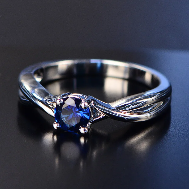 FFGems Brangakmeniai Ametistas Sidabro Žiedas Mėlynas Safyras Žiedas Sidabro 925 Papuošalai Akvamarinas Žiedai Moterų Sužadėtuvių Žiedai
