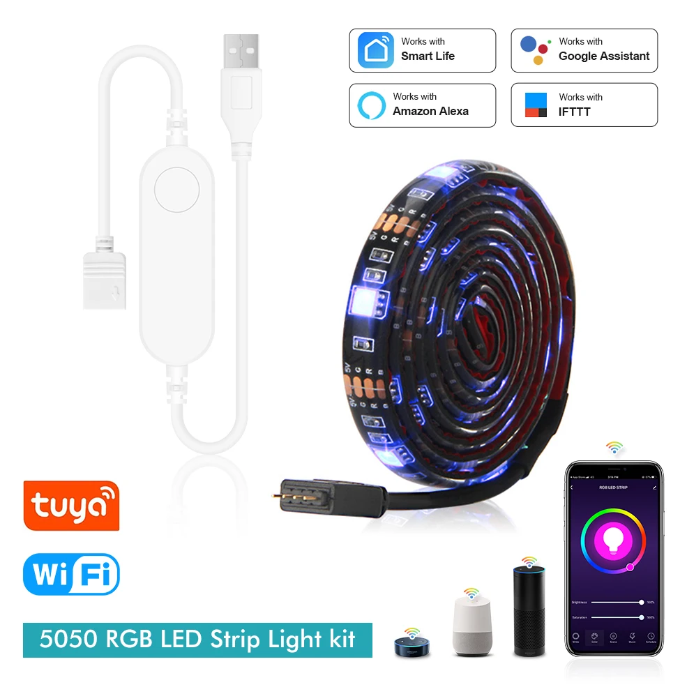 Smart WiFi LED Juostelės Žibintai Veikia su Alexa, Google Namų 5050 rgb LED ,Tuya Smart Gyvenimo Kontroliuojamos USB led Šviesos Juostelės Home