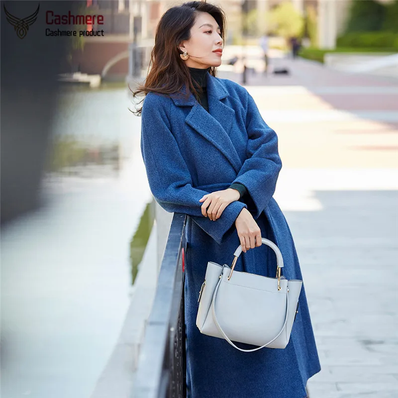 Aukštos klasės kašmyro paltas moteriška mėlyna mulberry šilko, vilnos kailis moterų 2020 m. rudens žiemos naujas ponios kailis vidutinio ilgio, vilna, kailis kailis
