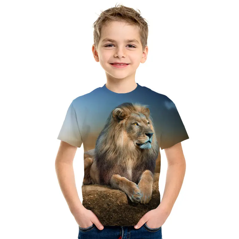 Vasarą Vaikai 3D marškinėliai Gyvūnų Liūtas, Vilkas Tigras, Arklys, Katė, Leopardas Spalvinga Galaxy Ugnies Ženklo Dizainas Berniukų, Mergaičių marškinėliai Marškinėlius