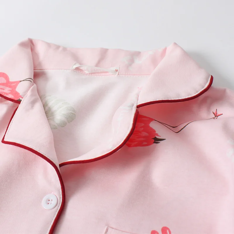 Flamingo Spausdinimo Pižama Medvilnės ilgomis Rankovėmis Pižamos Moterims Turn-žemyn Apykaklės Pijama Mujer Loungewear Sleepwear Namų Drabužiai