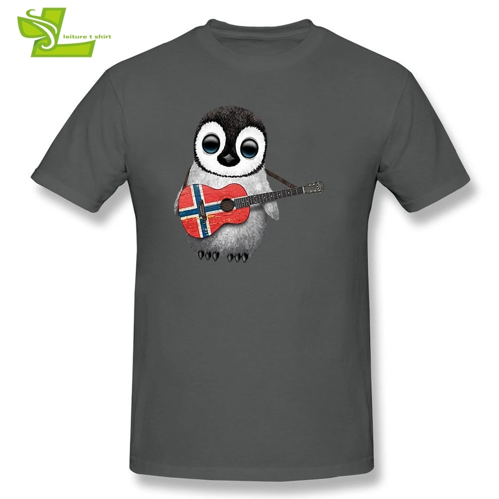 Kūdikis Pingvinas Žaisti Norvegijos Vėliava Gitara Vyras Marškinėliai Atsitiktinis Vasaros T-Shirt Vyrai Vasarą Medvilnė Tee Paauglių Paprastus Drabužius