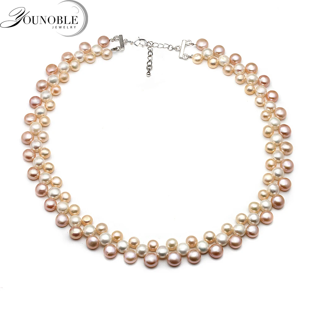 Trijų eilučių sluoksniuotos perlų vėrinį,vestuvių natūralių gėlavandenių perlų vėrinį jubiliejų dovana