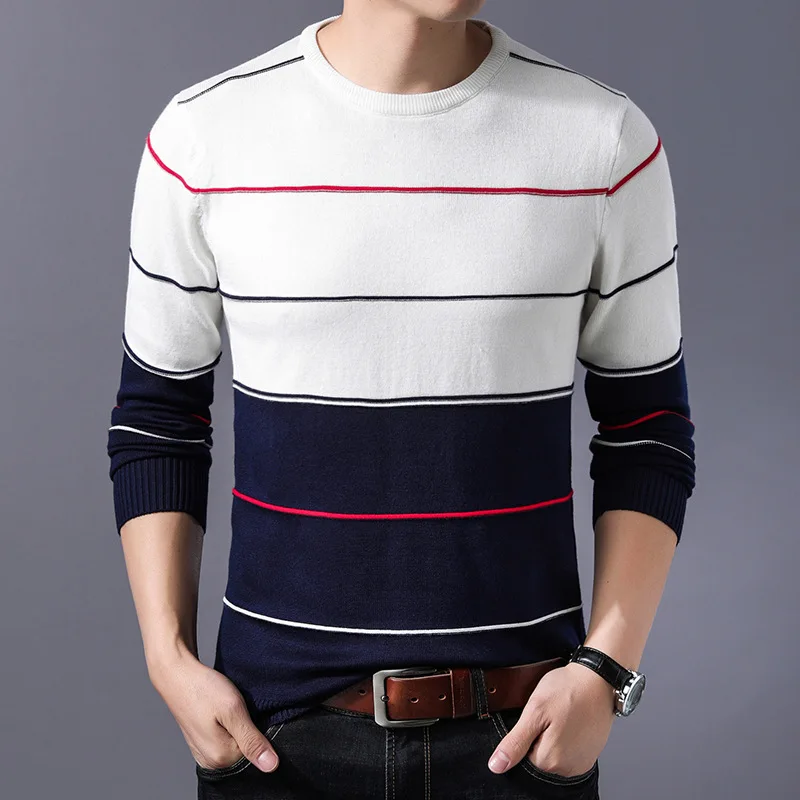 2019 Naujas Mados Prekės Ženklo Sweater Mens Megztinis Dryžuotas Slim Fit Džemperiai Knitred Rudenį Atsitiktinis Vyrų Drabužiai Kalėdų Džemperis