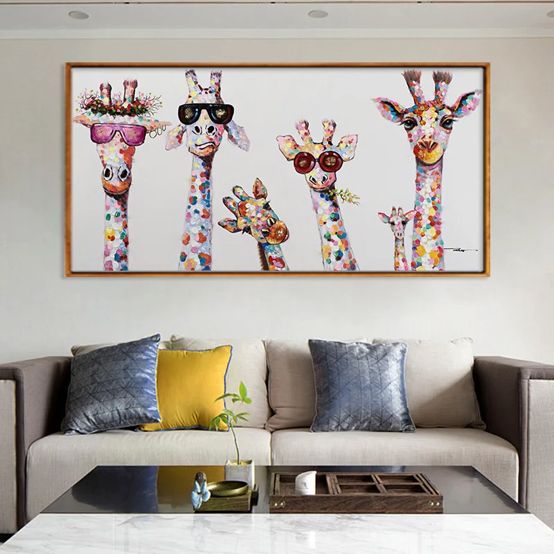 Grafiti Meno Spalvinga Naftos Gyvūnų Žirafa šeimos Su Akiniais, Tapybos Drobė Nuotrauką Drobė Spaudiniai sienos Menas Namų Dekoro