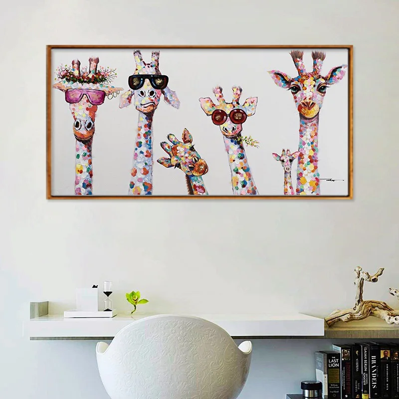 Grafiti Meno Spalvinga Naftos Gyvūnų Žirafa šeimos Su Akiniais, Tapybos Drobė Nuotrauką Drobė Spaudiniai sienos Menas Namų Dekoro
