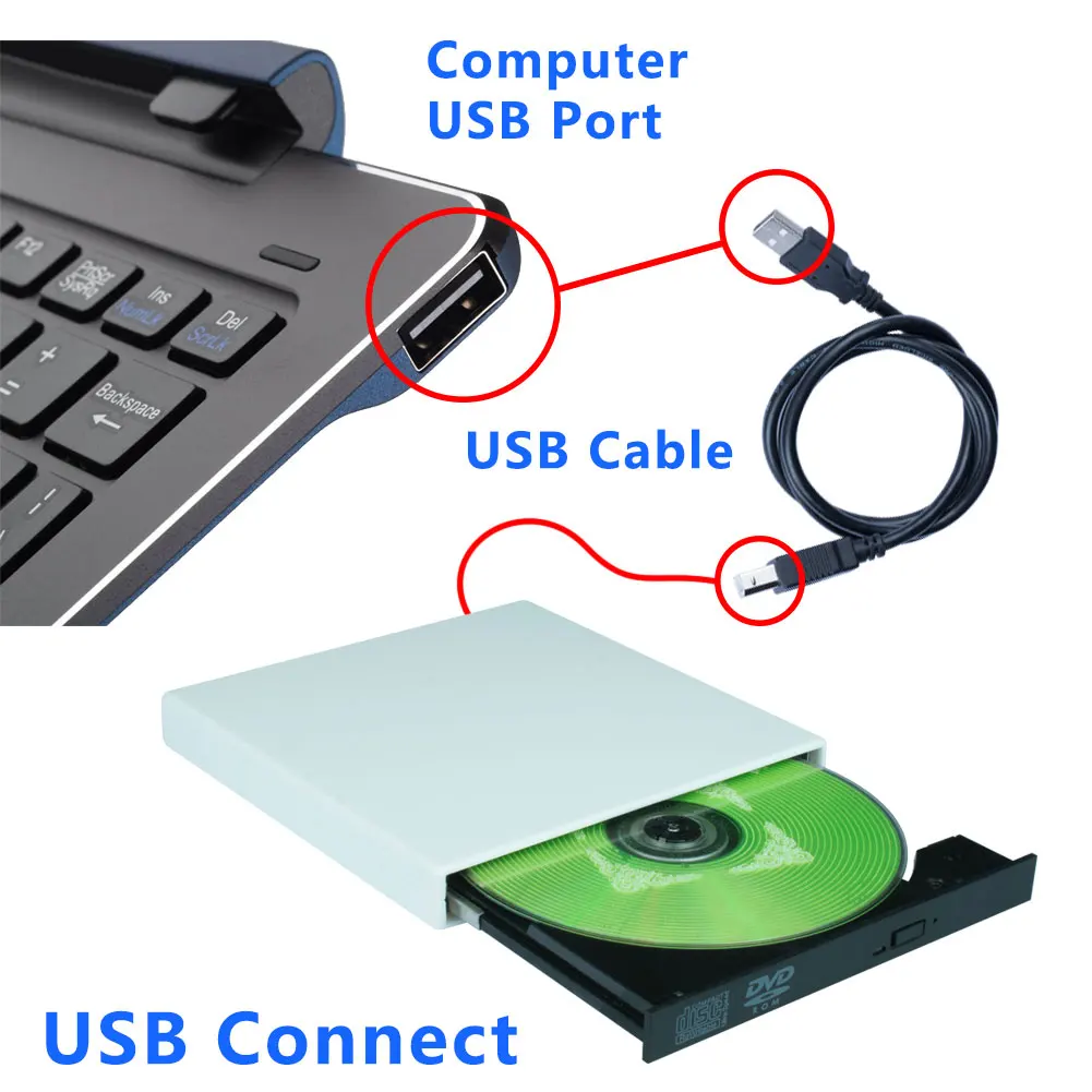Auto USB 2.0 Portable Išorės Ultra Greitis CD-ROM, DVD Grotuvas, Vairuoti Automobilį Disko Parama 