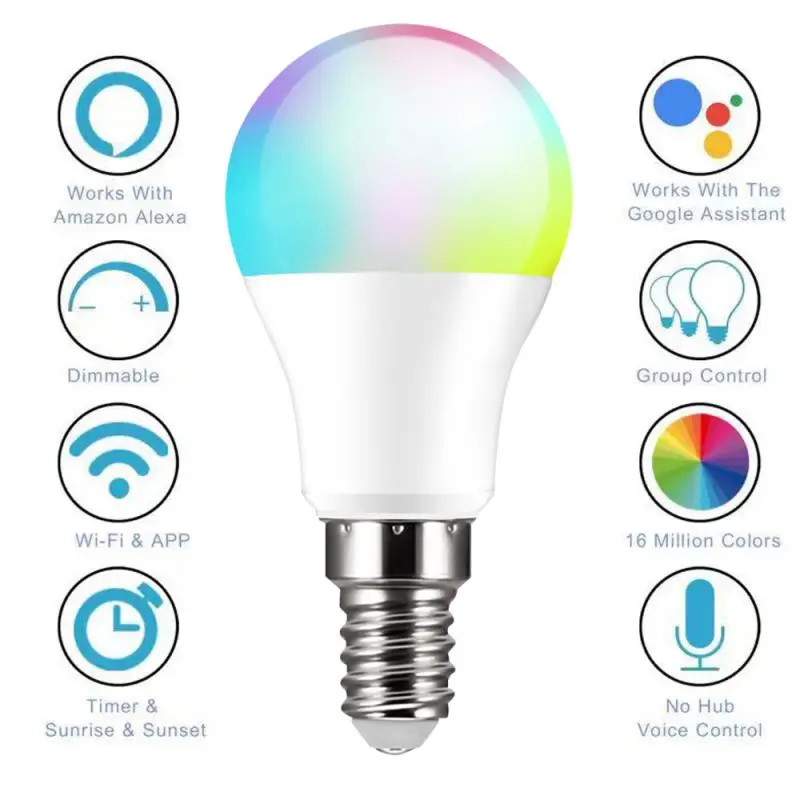 E14 Smart Balso Kontrolės Lemputė, Led RGB Šviesos Pritemdomi 10W RGBW Led Lempos, Spalvinga Keitimas Lemputė Led Lampada RGBW Baltas Dekoras Namuose