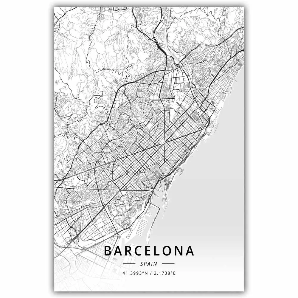 Barselona Ispanija Žemėlapis Plakatas