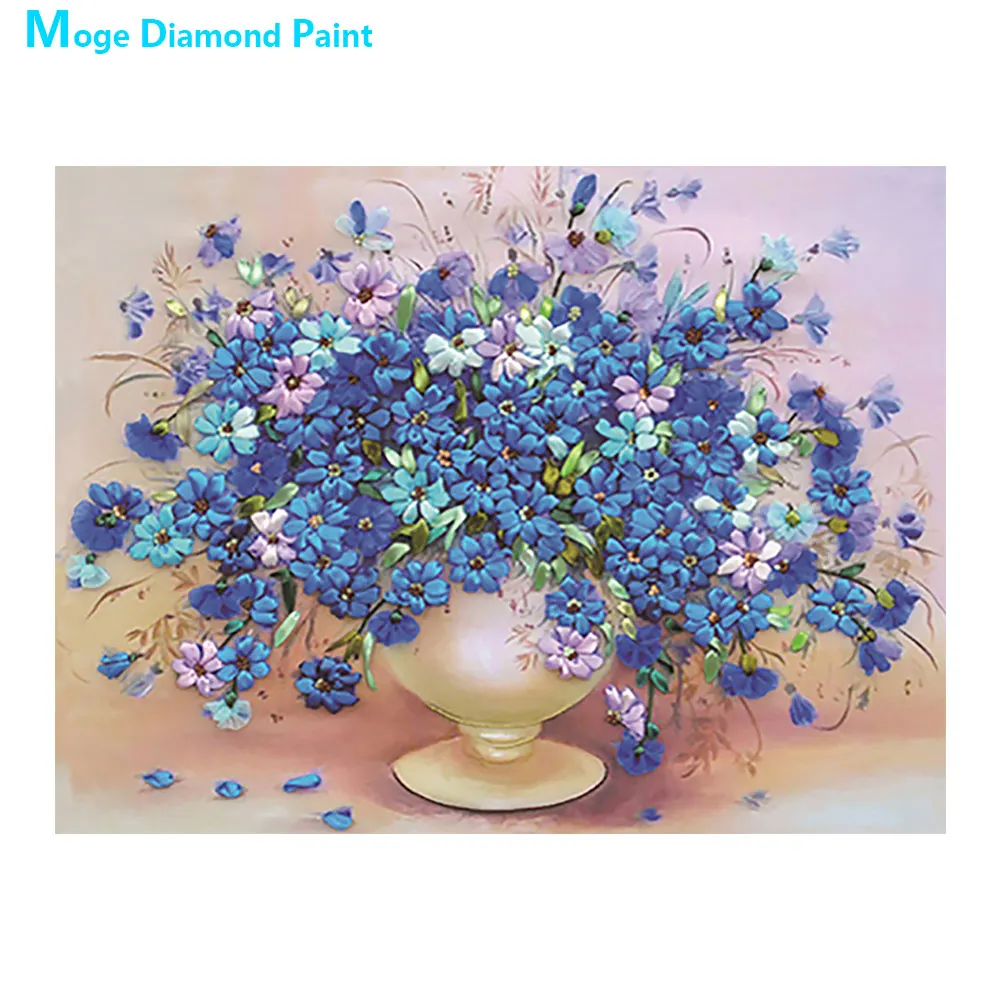 Mėlyna Gėlių Vaza Diamond Tapybos Gėlių Turo Visiškai Gręžimo natiurmortas Nouveaute 