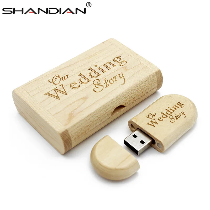 SHANDIAN 1PCS nemokamai logotipą medinė usb+Box pen drive 8GB 16gb 32gb USB Flash Drive fotografija, vestuvių Dovana kliento LOGOTIPAS