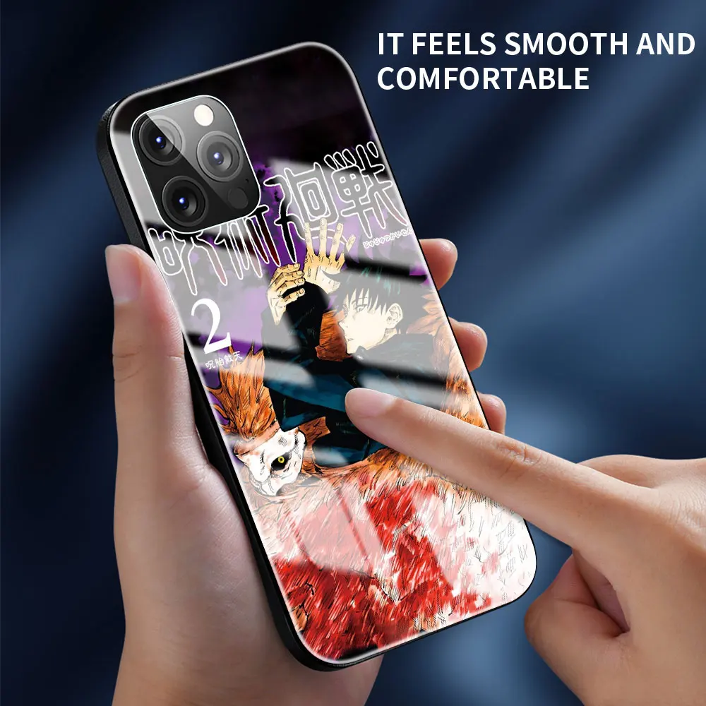 Grūdintas Stiklas Telefono dėklas Skirtas iPhone 12 Mini Pro 11 X XS Max XR SE 2020 7 8 6 6S Plius Džiudžiutsu Kaisen Hard Cover Coque Funda Rubisafe
