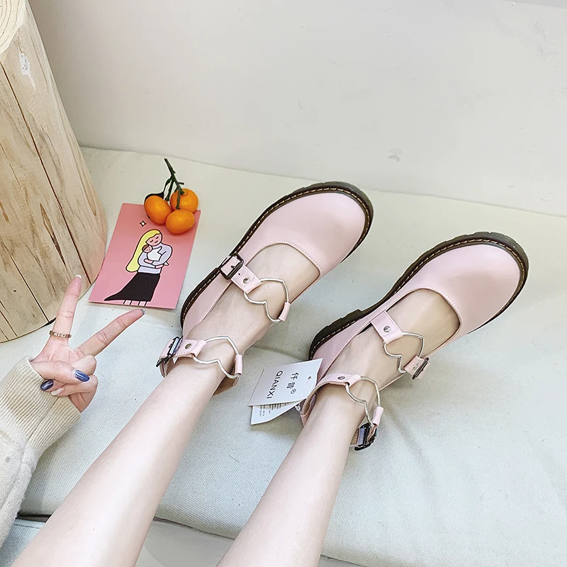 Japonijos kolegijos stilius derliaus saldus lolita batai apvalios galvos mažo kulno moterų batai meilės sagtis kawaii batai kawaii girl cosplay