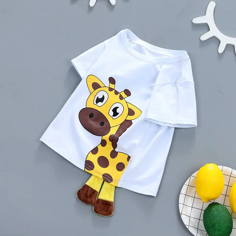T-Shirt Vaikų Drabužių Mielas Žirafa Berniukų, Mergaičių Drabužiai Mielas Vasaros Trumpas Rankovės Kūdikio Marškinėliai Vaikams Viršūnes Bamblys Drabužiai