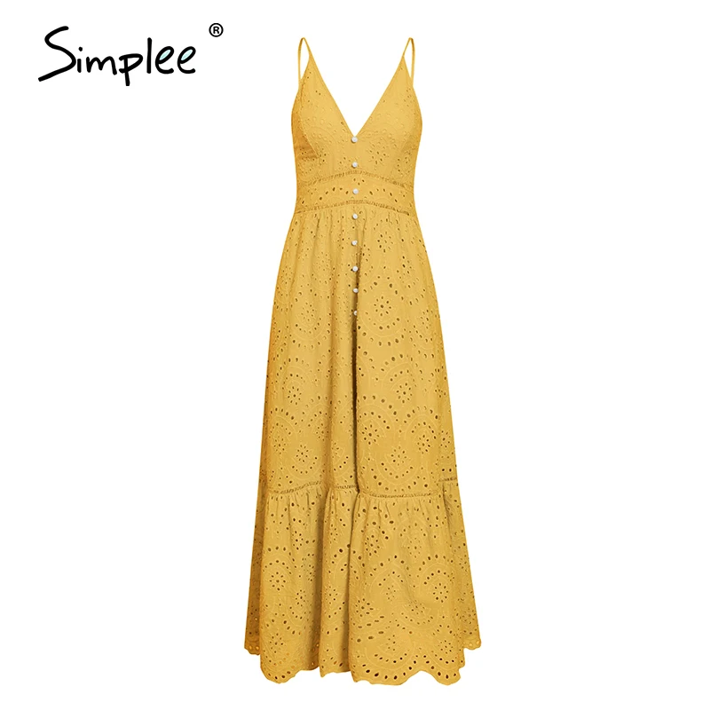 Paprasta elegantiška geltona V-kaklo moterų suknelė spageti dirželis moterų pynimas medvilnės suknelė Vasaros paplūdimio stilius ponios 