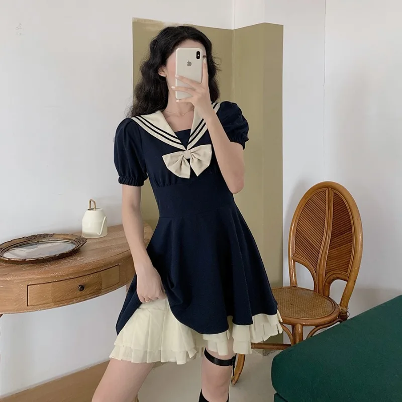 Japonijos Vasarą Navy Suknelė 2020 M. Derliaus Sailor Apykaklės Lolita Moterys Vienodos Šalis Suknelė Minkštas Mergaitė Cute Anime Cosplay Mini Suknelė