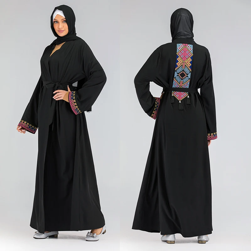 Juodas Megztinis Dubajus Abaja Kimono Islamas Hijab Musulmonų Suknelė Abayas Moterų Kaftan Caftan Marocain Turkijos Islamo Drabužių Skraiste