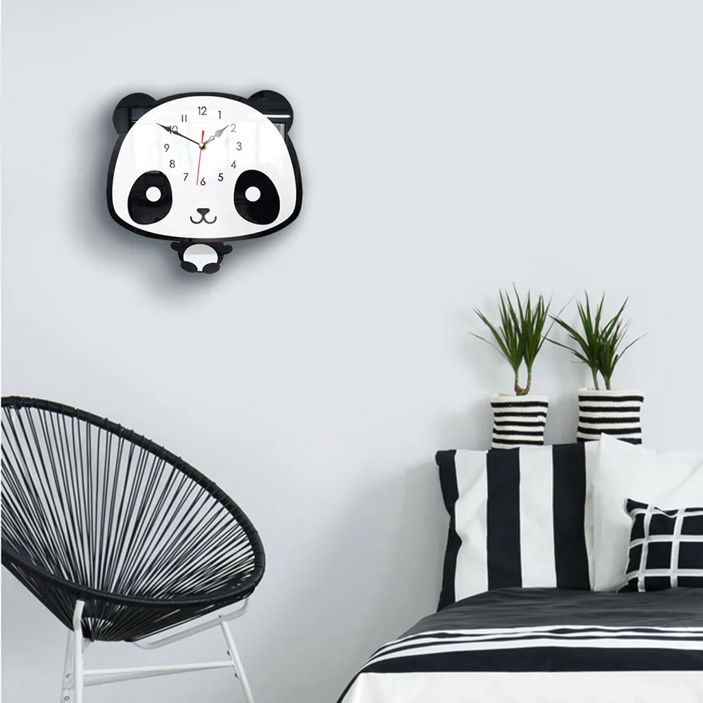 Šiaurės Stiliaus Panda Sieninis Laikrodis Silent Medinė Spalvinga Mados Frameless Smart Home Kūrybos Laikrodis Kambarį