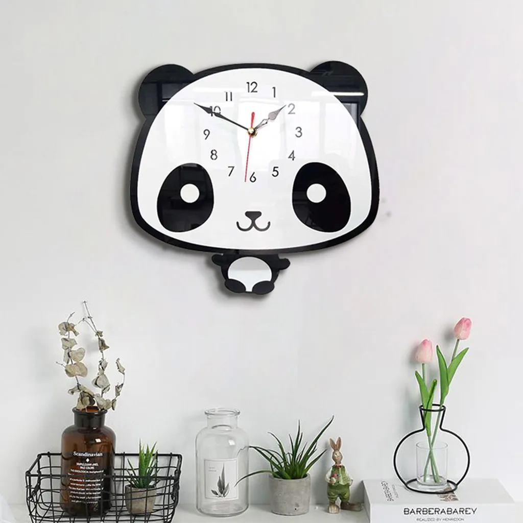 Šiaurės Stiliaus Panda Sieninis Laikrodis Silent Medinė Spalvinga Mados Frameless Smart Home Kūrybos Laikrodis Kambarį