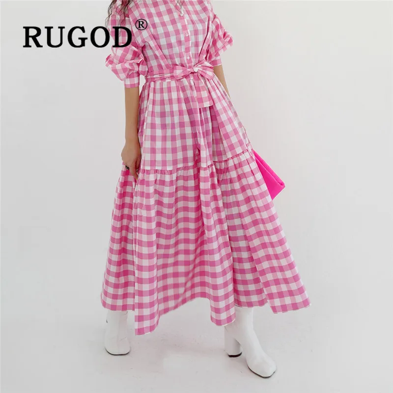 RUGOD 2020 Naujų Spalvų Blokavimo Retro Plaid Marškinėliai Suknelė, Ilgas Rankovėmis laisvo Stiliaus Pavasarį