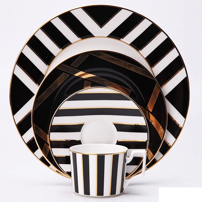 4 vnt. rinkinys, šiuolaikinių juoda dizainas keramikos kaulų kinija vakarienė rinkinius, indai ir dovanų : kavos puodelį, lėkštė su vakarienė plokštės