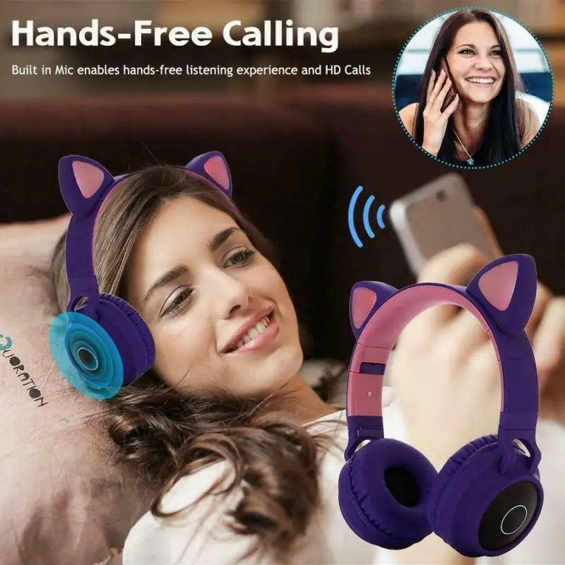 LED Kačių Ausų Triukšmo Panaikinimo Ausines Bluetooth 5.0 Jaunų Žmonių, Vaikų Žaidimų Mirksi laisvų Rankų įranga Žėrintis Su Mikrofonu