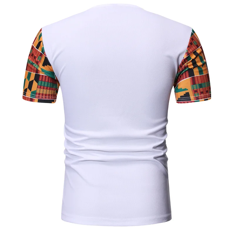 Geometrinis Kratinys Balta Dashiki T-marškinėliai Vyrams trumpomis Rankovėmis Slim Fit Mens Afrikos Drabužius Hip-Hop Hipster Africaine Marškinėlius Homme