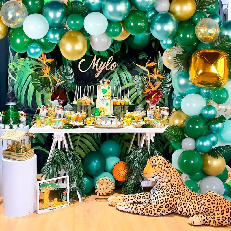 Žalia Auksas, Sidabras Balionas Grandinės Nustatyti Laukinių Gimtadienio Dekoro Vaikai Džiunglės Safari Šalies Balionu, Oh, Baby Shower Ballon Garliava