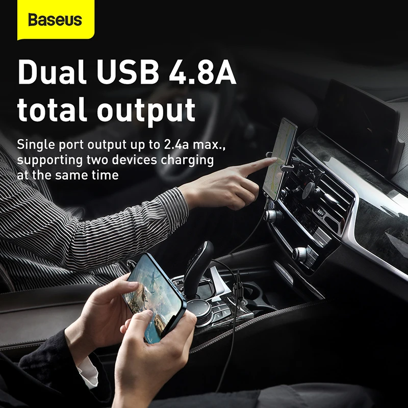 Baseus Dvigubas USB Automobilinis Įkroviklis 4.8 Mini Telefono Įkroviklį į Automobilio 
