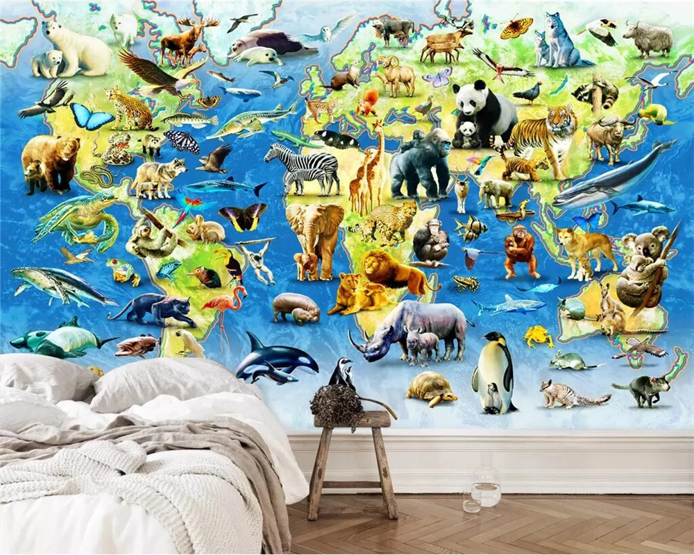 Užsakymą tapetai, 3d foto freskos gyvūnų pasaulio žemėlapyje vaikų kambarys kambarį fono sienos lopšelis inžinerijos freskos Обои