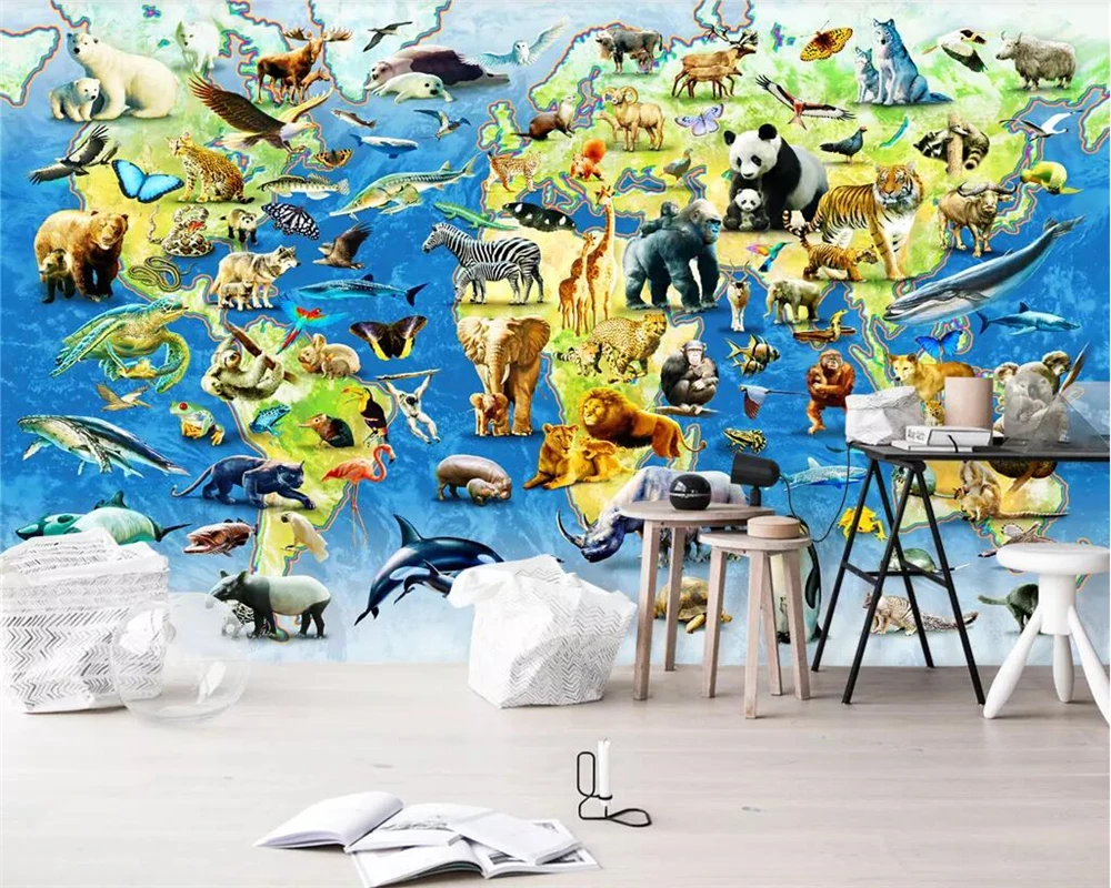 Užsakymą tapetai, 3d foto freskos gyvūnų pasaulio žemėlapyje vaikų kambarys kambarį fono sienos lopšelis inžinerijos freskos Обои