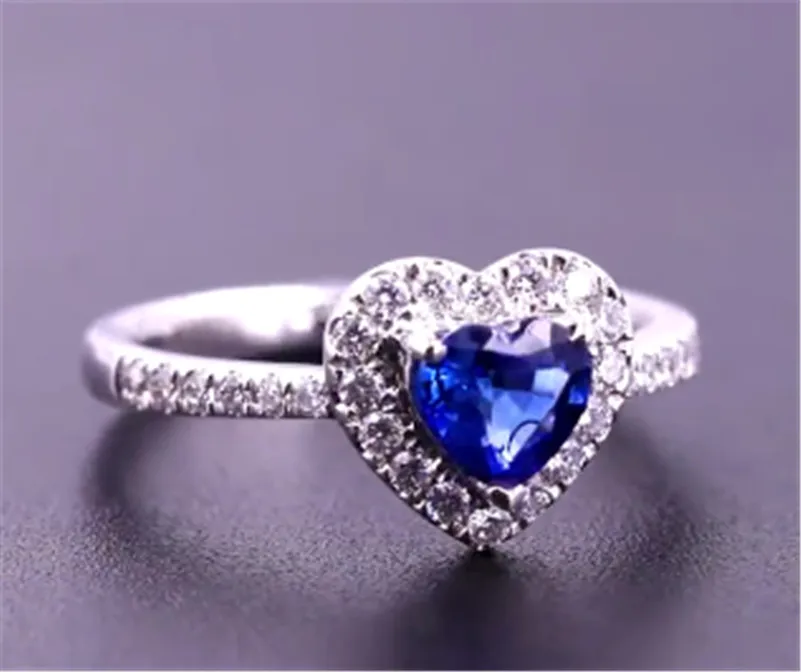 Realus Fizinis Safyras S925 Sterlingas Sidabro Fine Jewelry Širdies Žiedai Moterų Vestuvės Vestuvinis Žiedas Priedai Bijoux Bague
