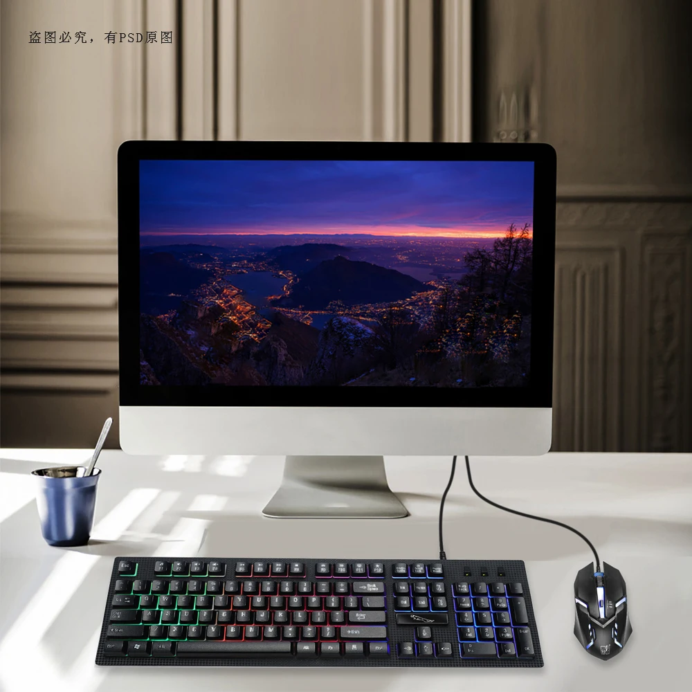 Gamer Klaviatūros ir pelės Rinkinys Laidinio Pakabos Mechaninė Jaustis USB 104 Keycap Klaviatūra, Pelė Combo Nešiojamas Kompiuteris PC RGB Apšvietimu