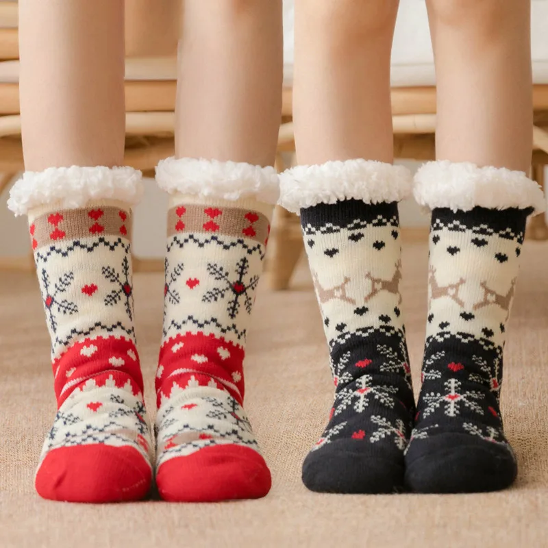Kalėdų Storas šiltas miego kojinės šlepetės kojinės Tirštėti Moterų, Mergaičių Spausdinti Juostele Atsitiktinis Ne Slydimo Šiltos Žiemos Viduryje Vamzdis Mielas Kojinės