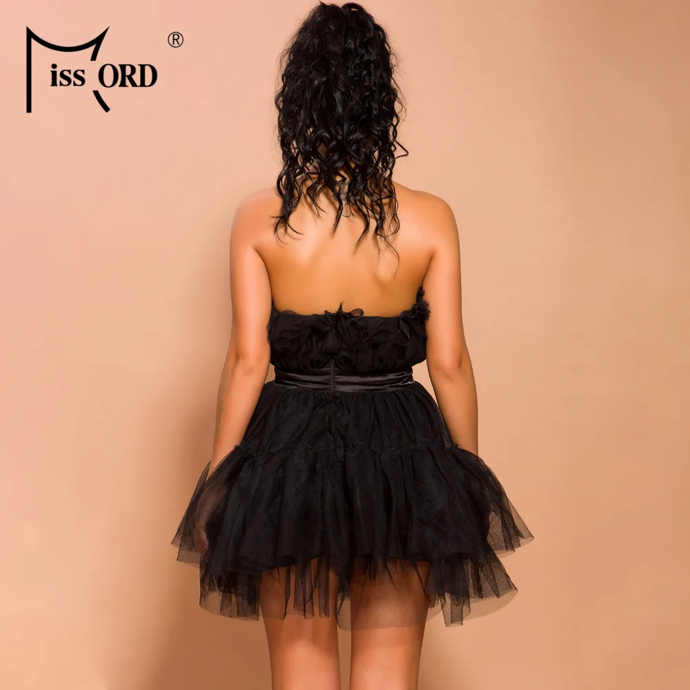 Missord 2021 Moterų Sexy Off Peties Tinklelio Mini Suknelės Moterų Backless Seksualus Trumpą Suknelę FT19519-1