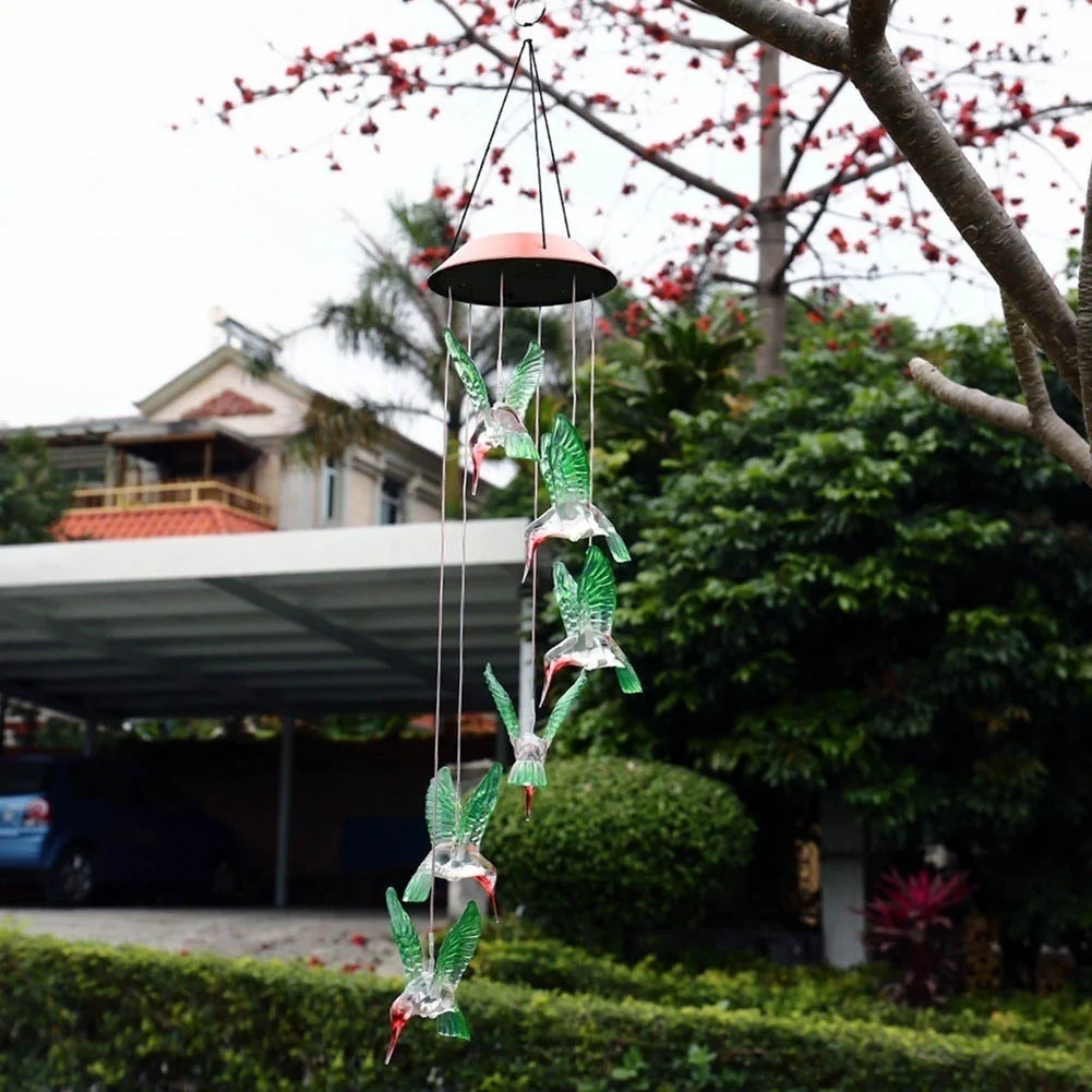 Saulės Mobiliojo Vėjo Varpelių Pathonor LED šviesų Vandeniui Šešių Hummingbird Vėjo Varpeliais, Namų vakarėlis Lauko Sodas