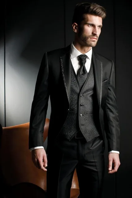 2020 m. Aukštos Kokybės vyrų kostiumas Juodos spalvos Jaunikis Tuxedos Groomsmen Rytą stiliaus tuxedos Vyrų Vestuvių Kostiumai Prom Oficialų Jaunikis Kostiumą