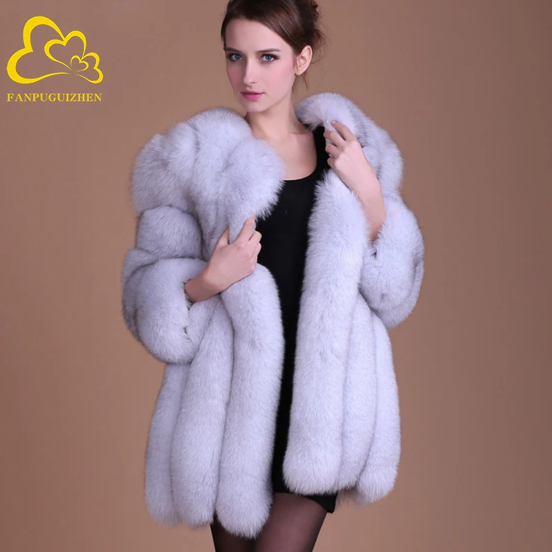 Purus Fox Fur Coat Moterų Žiemos Striukė Mados Silm Outwear Aukštos Kokybės Storio Imitavo Dirbtiniais Kailių Paltai