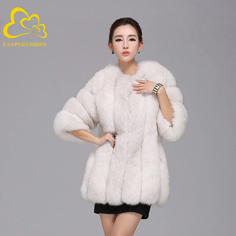 Purus Fox Fur Coat Moterų Žiemos Striukė Mados Silm Outwear Aukštos Kokybės Storio Imitavo Dirbtiniais Kailių Paltai