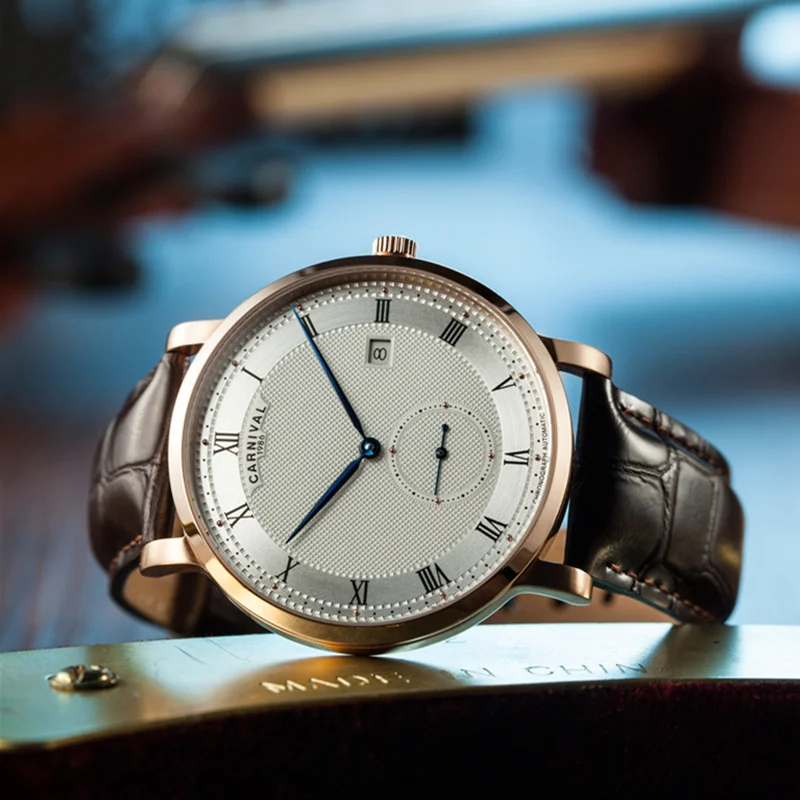 Šveicarija Prabangos prekės Karnavalas Mechaninis laikrodis vyrams, vandeniui odos Vyrų Laikrodžiai Laikrodis reloj hombre erkek kol saati relogio