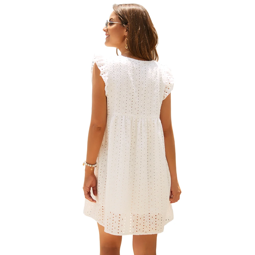 Elegantiškas Nėrinių Suknelė Moterų Nėriniai Baltos V Kaklo, Pynimas Trumpas Moterų Vestidos Atostogų Vasarą Plius Dydis Suknelės Sundress