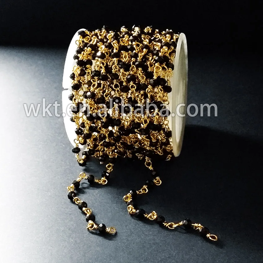 WT-RBC024 Gamtos aukso Apdaila viela suvynioti handmake juodos spalvos karoliukai, grandinės, Aukštos Kokybės Akmens