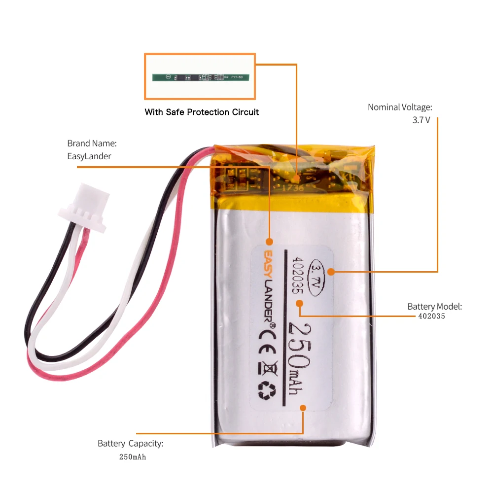3.7 V 250mAh 402035 Ličio Polimero LiPo baterija su DĻSV 1,0 mm 3pin Rankinius GPS Mp3 bluetooth 