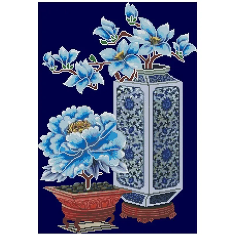 Mėlynas tonas bijūnas magnolija butelis Skaičiuojami Kryželiu 11CT 14CT 18CT 