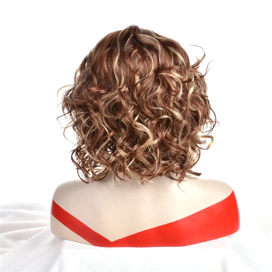 Alizing trumpas perukas rudos spalvos purios garbanotas sintetinių plaukų aukštos temperatūros pluošto perukas moters plaukų stiliaus perukas 7261