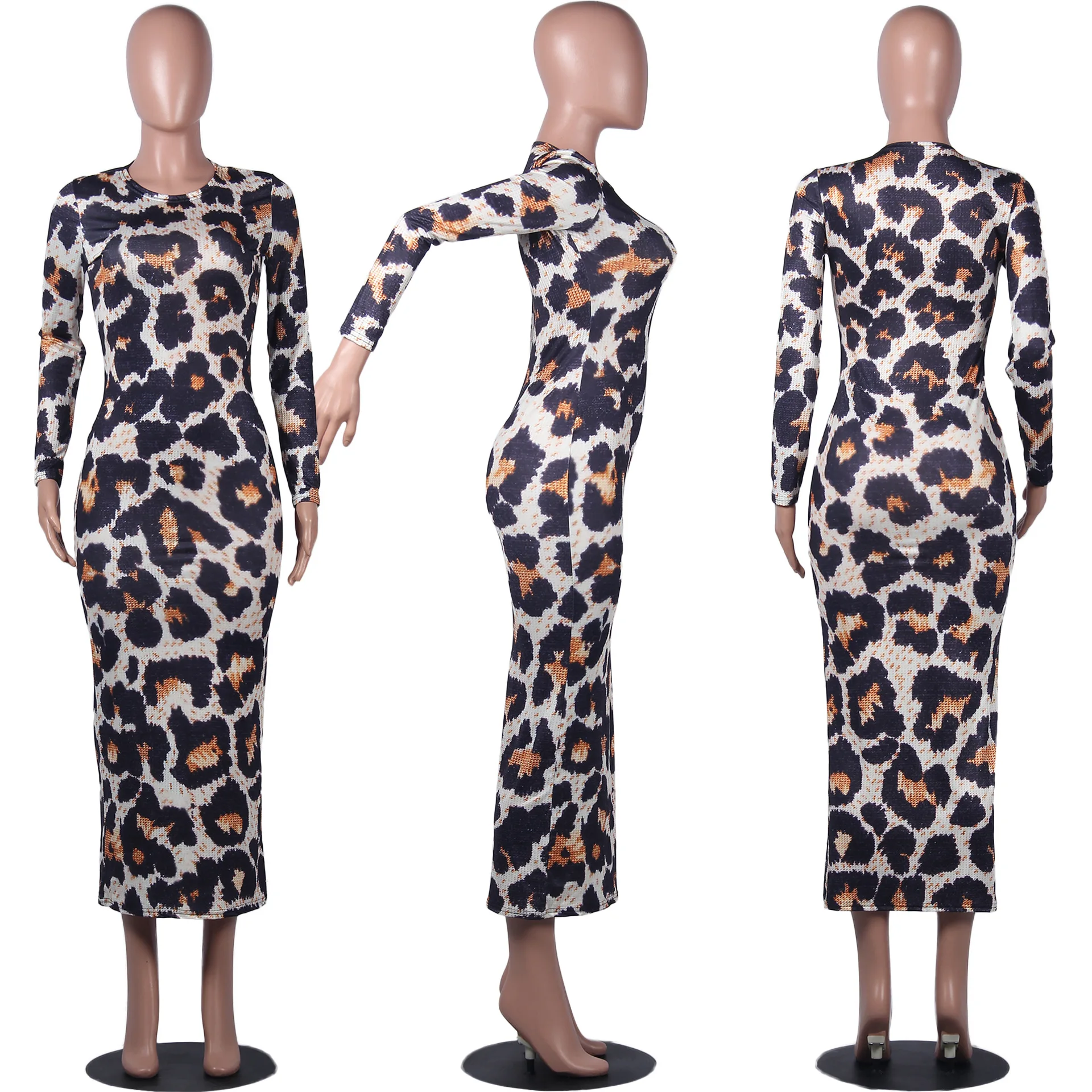 Moterų Leopard Ilgomis Rankovėmis Suknelę, Vakaro Suknelės, Šaliai, Rudenį, Žiemą Bodycon Kulkšnies Ilgis Plonas Elegantiškas Aukštu Juosmeniu Plius Dydis