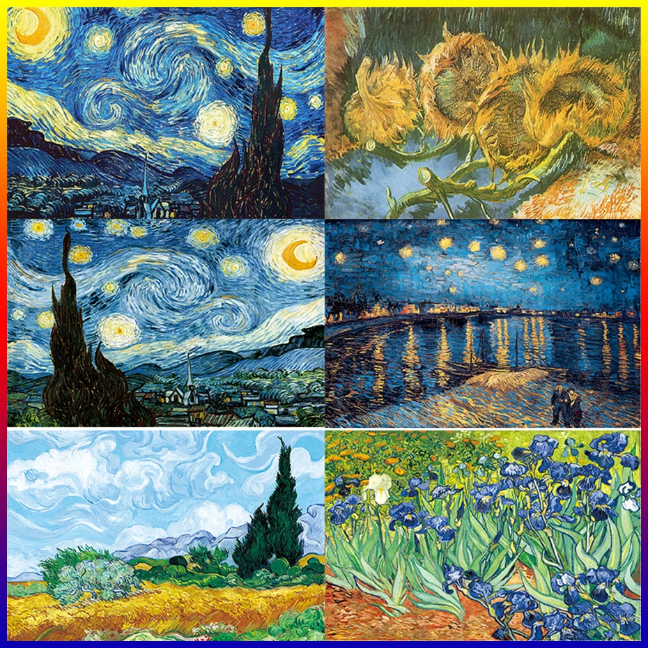 AMTMBS Van Gogh Aliejaus Tapybai Žvaigždėtą Naktį Saulėgrąžų Abstrakčios Drobės Meno Skaitmeninės Tapybos Paveikslų Sienos, Namai Dekoruoti Freskomis